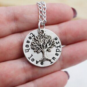 Teach Love Inspire - Hand Stamped Pendant Necklace - Handmade & Hypoallergenic